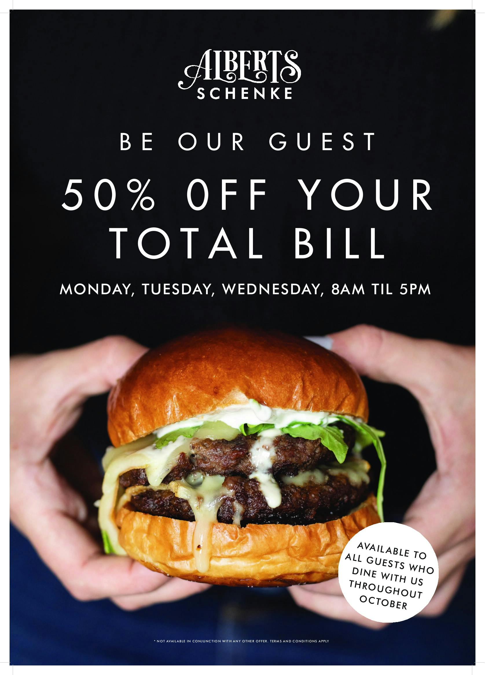 BE OUR GUEST – 50% OFF YOUR BILL