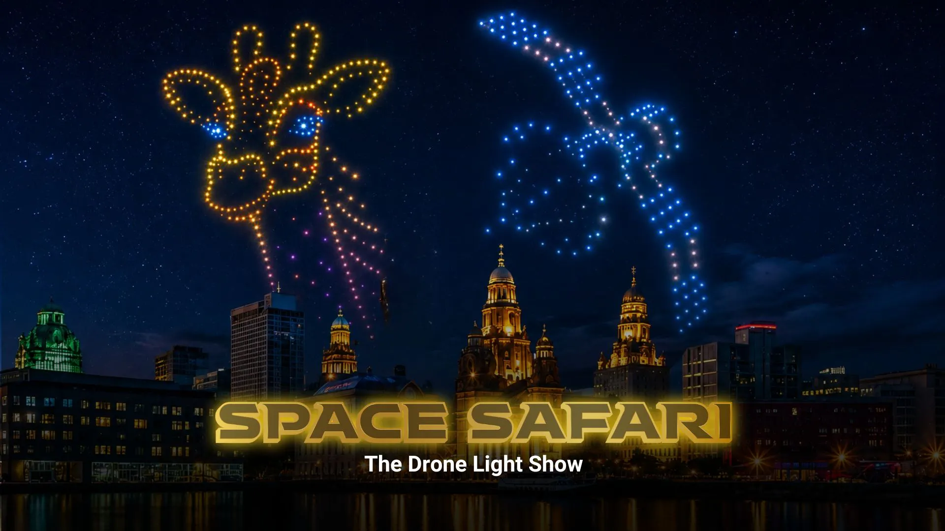 Crowd watching an illuminated drone light show